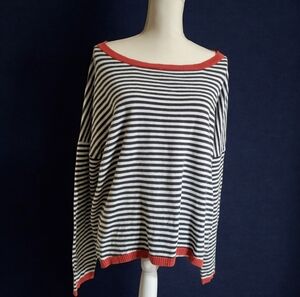 Striped Navy and White Sweater with Red Accents